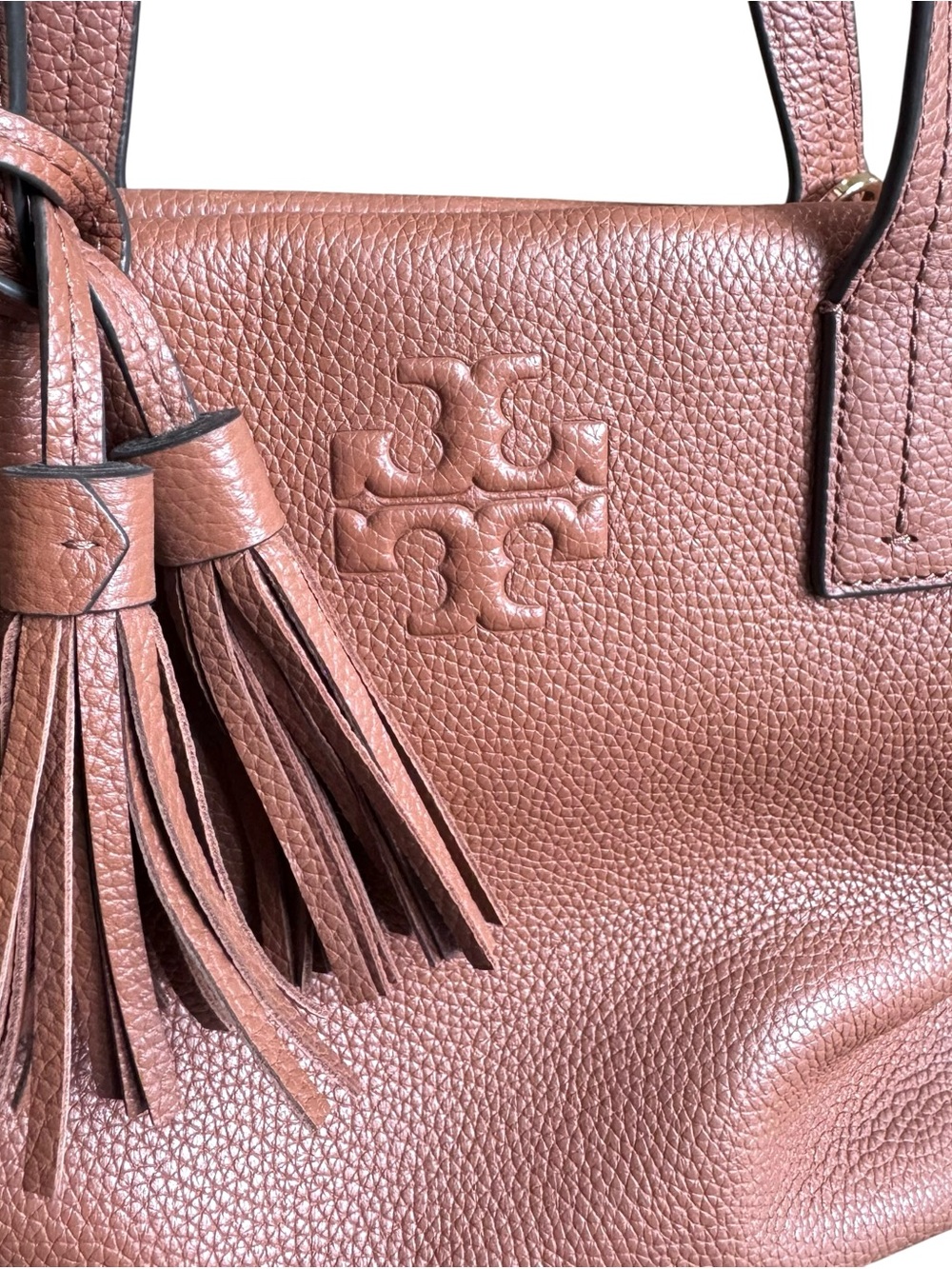 Tory Burch Cognac Leather Embossed Logo Shoulder Bag